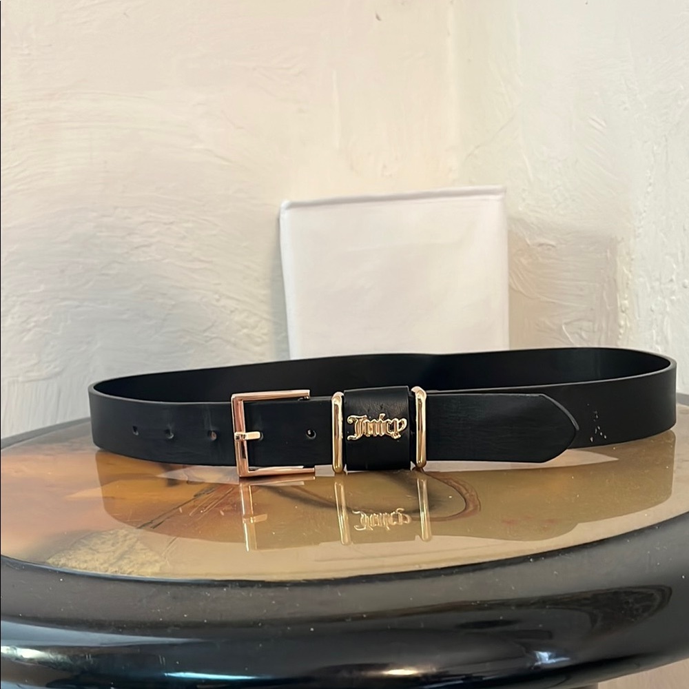 Sale! Juicy Couture Signature Logo Belt, Size S/M, Black/Gold